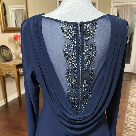 Elegant Navy Blue Long Sleeve Dress - Picture 7 of 16